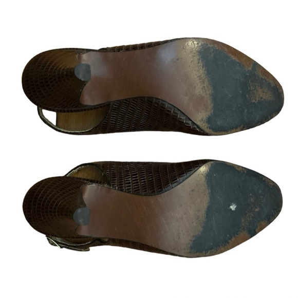 Vintage Lizard Leather Brown Sling Back Heels MCM Size:7.5 Town and Country - Picture 5 of 6